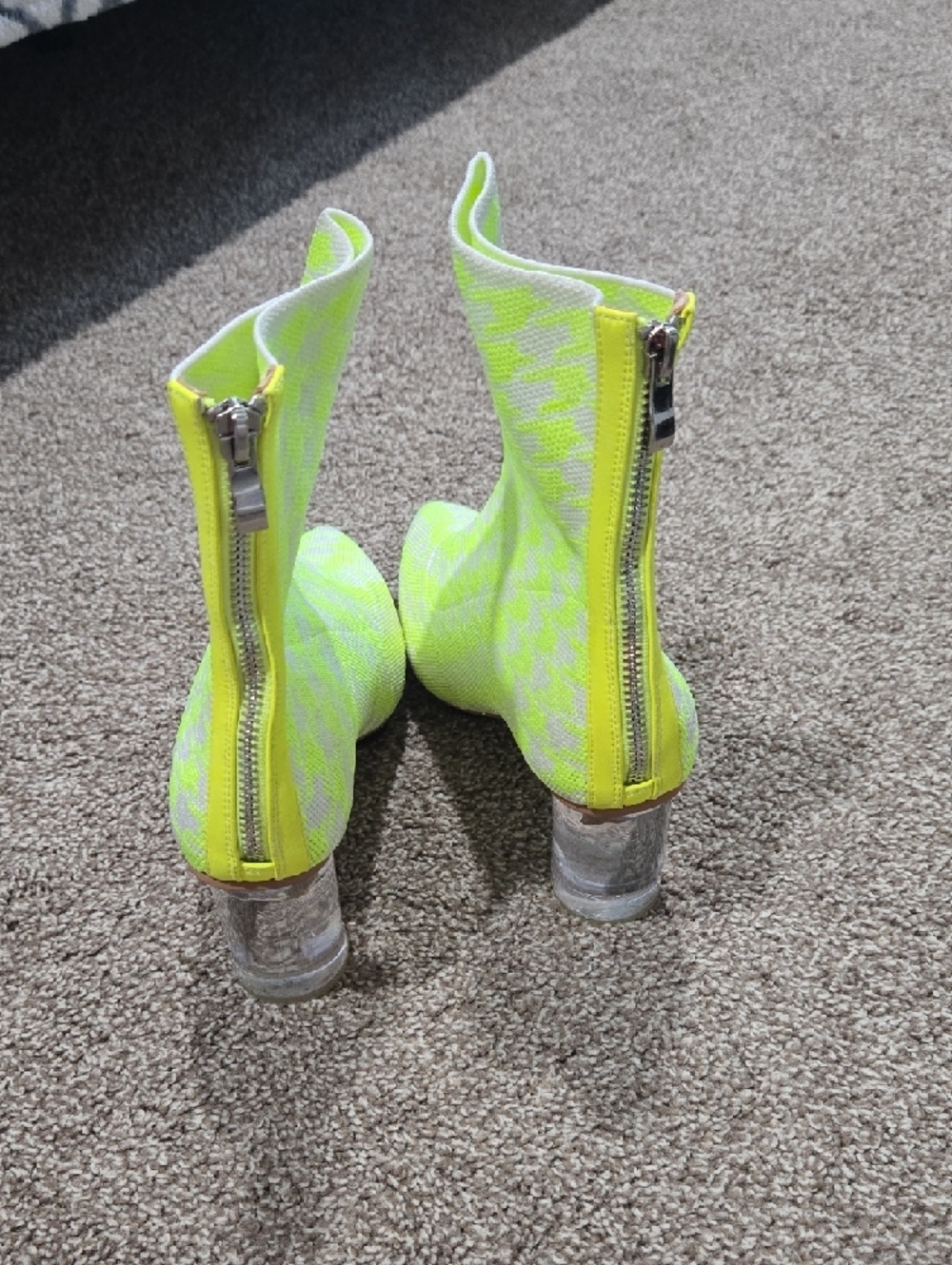 Beautiisoles Neon Yellow Ankle Boots with Clear Block Heel Size 7.5 - Picture 3 of 6